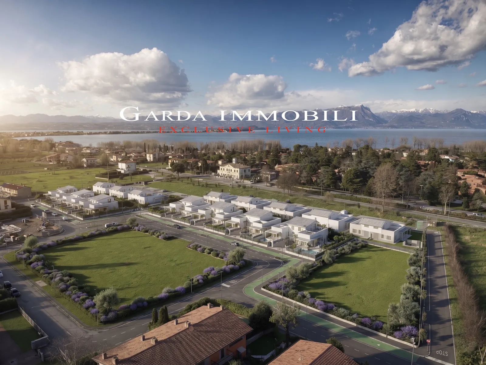 Sirmione Luxury Village — Vista aerea del complesso residenziale con il Lago di Garda
