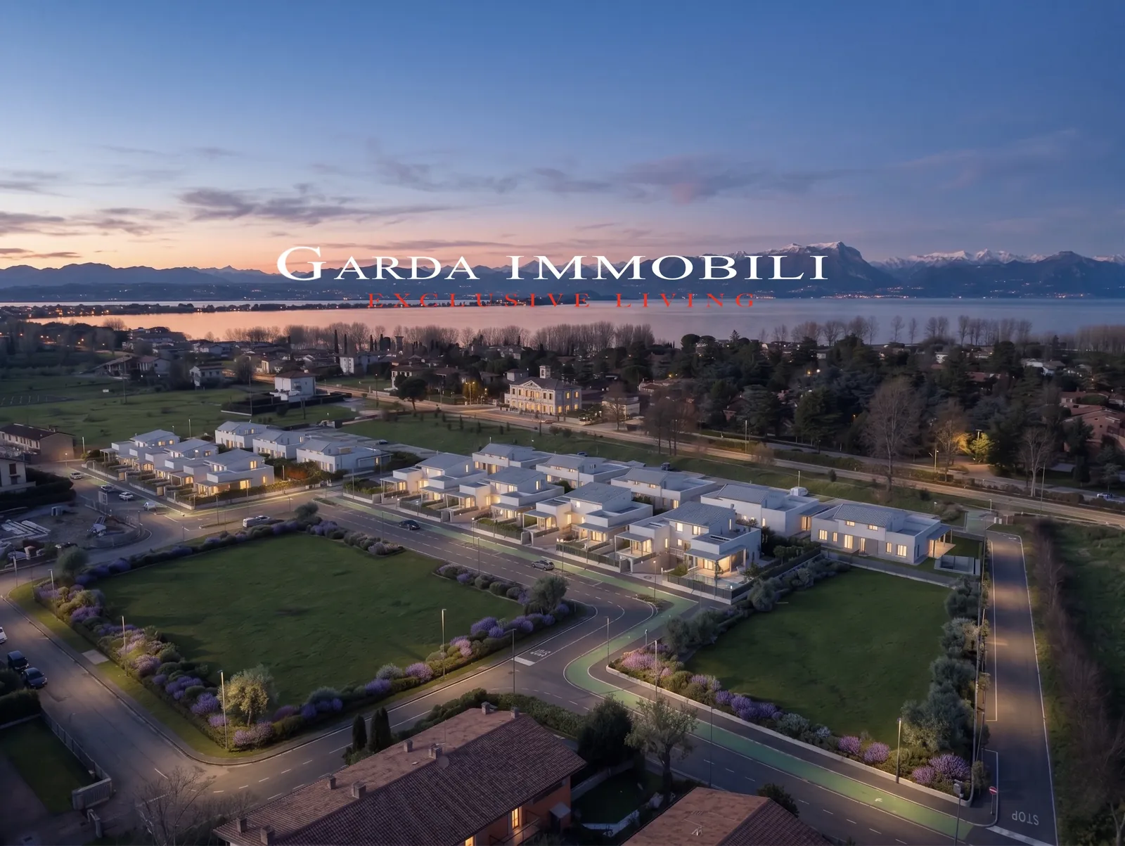 Sirmione Luxury Village — Vista aerea al tramonto con il Lago di Garda